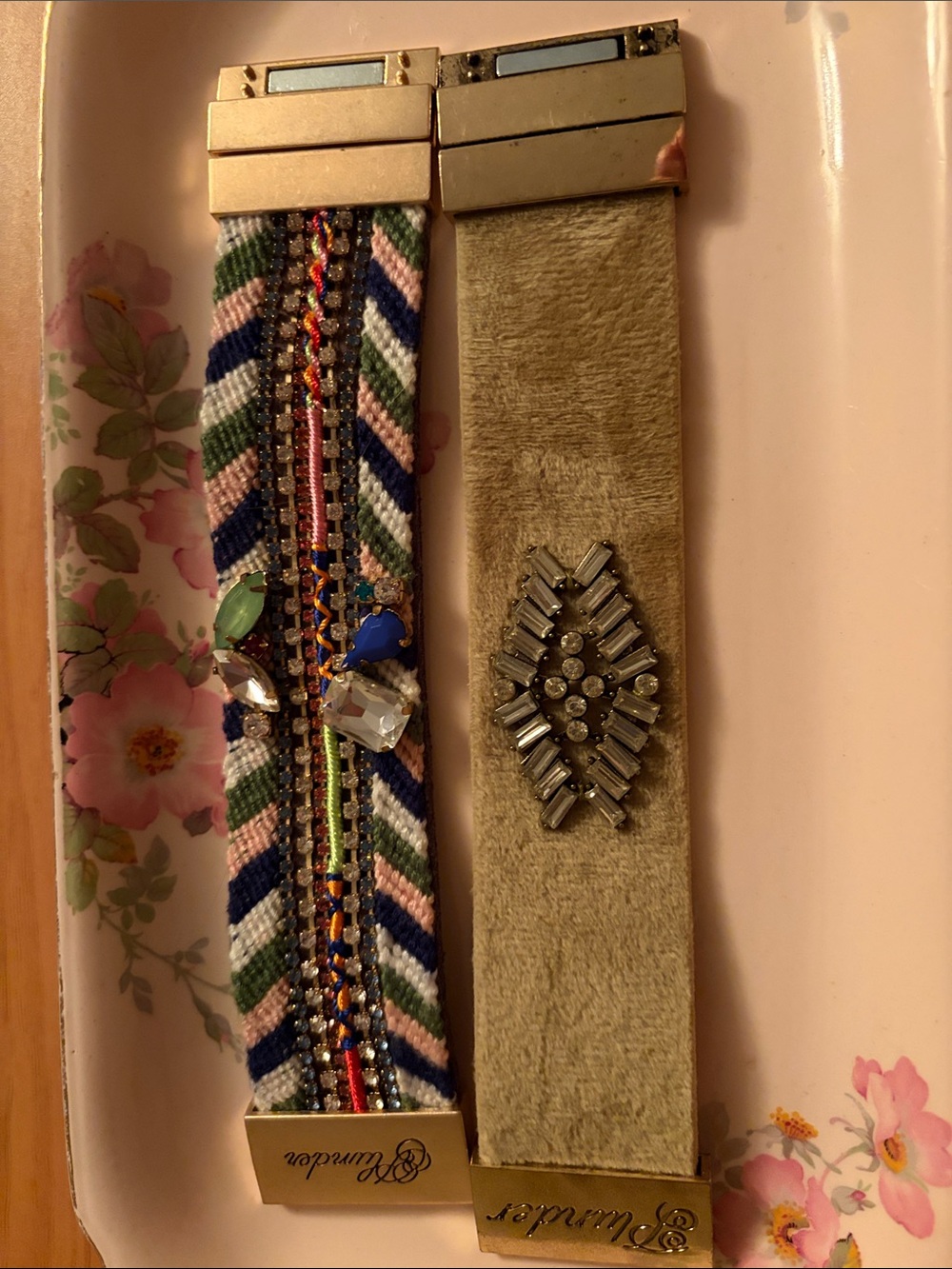 Plunder Design Velvet & Woven Boho Rhinestone Cuff Lot of 2